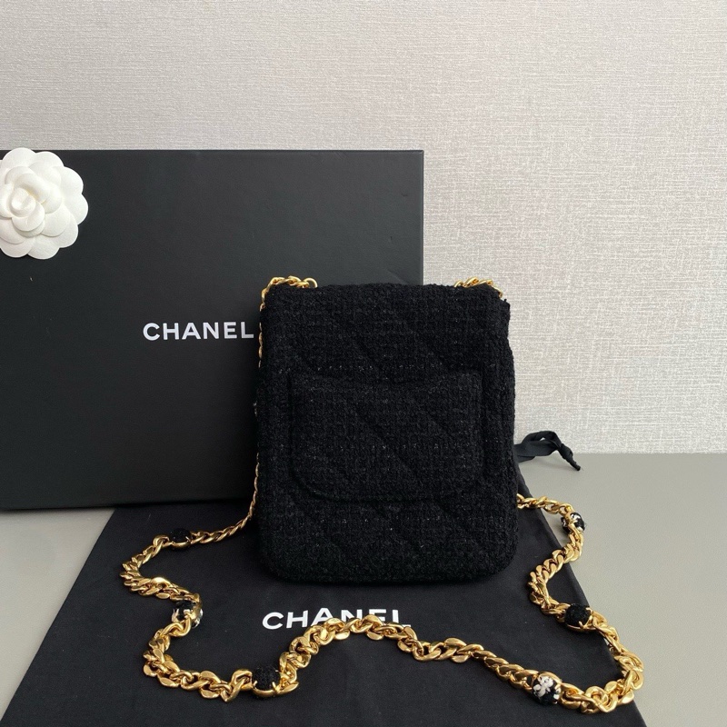 Chanel 黑金編織豎版鏈條包 tweed 晶片款-4
