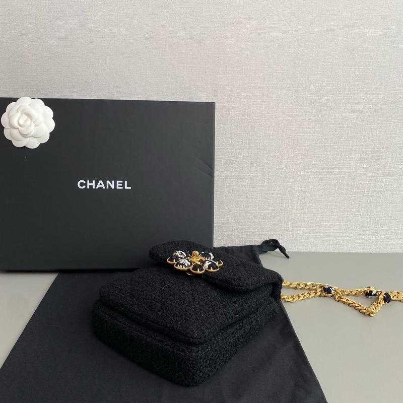 Chanel 黑金編織豎版鏈條包 tweed 晶片款-5