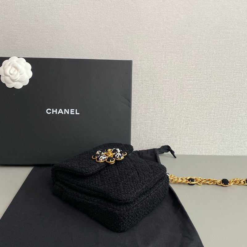 Chanel 黑金編織豎版鏈條包 tweed 晶片款-6