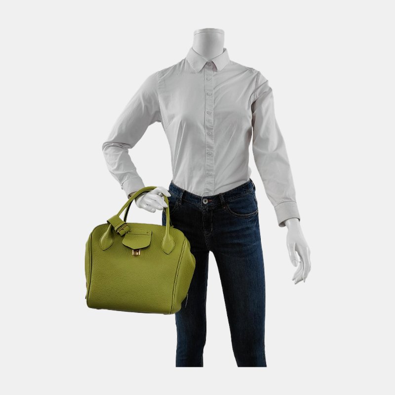 LOUIS VUITTON 綠色牛皮手提包 金色五金-1