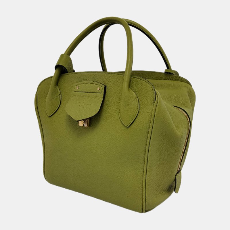 LOUIS VUITTON 綠色牛皮手提包 金色五金-2