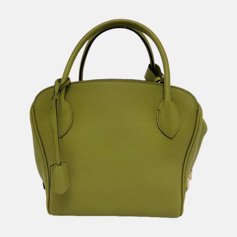 LOUIS VUITTON 綠色牛皮手提包 金色五金-3