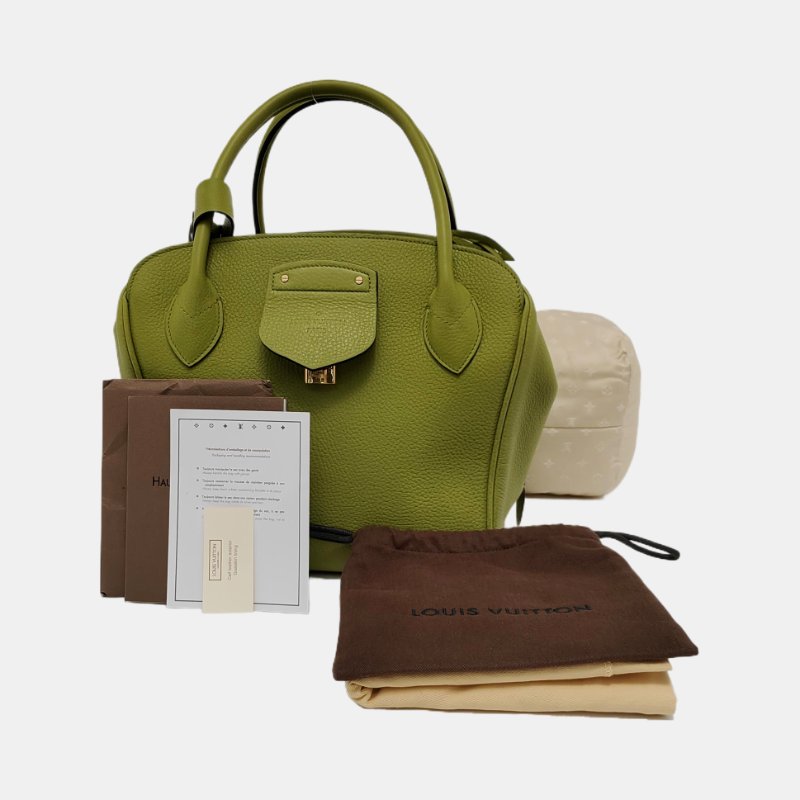 LOUIS VUITTON 綠色牛皮手提包 金色五金-6