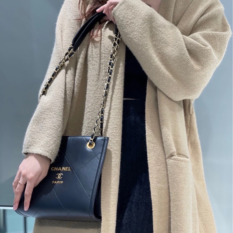 Chanel 黑金Tote 購物袋 小牛皮 包型不塌 上身超美🔥-2