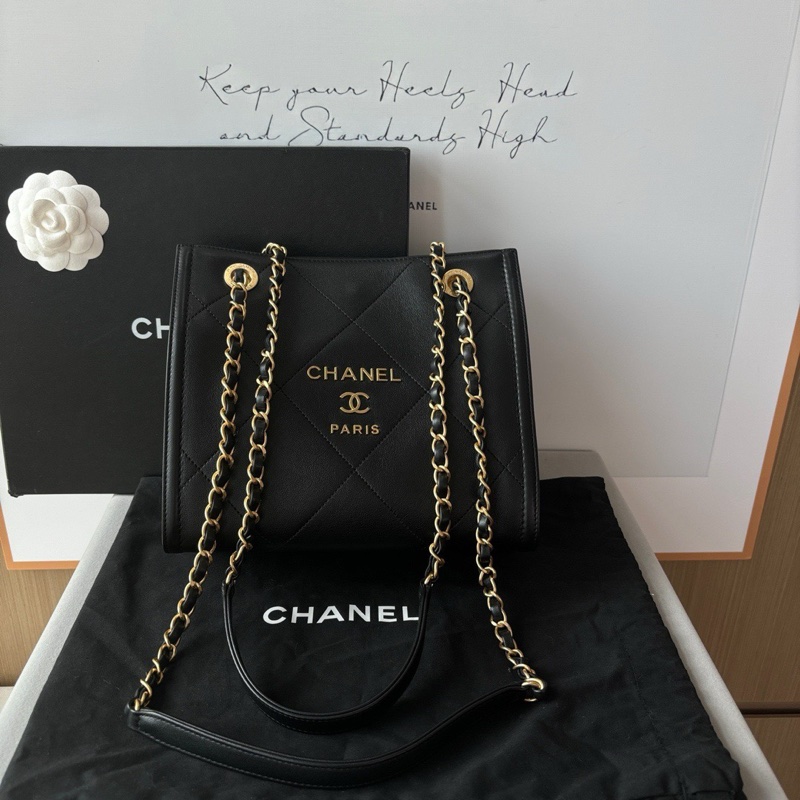 Chanel 黑金Tote 購物袋 小牛皮 包型不塌 上身超美🔥-3