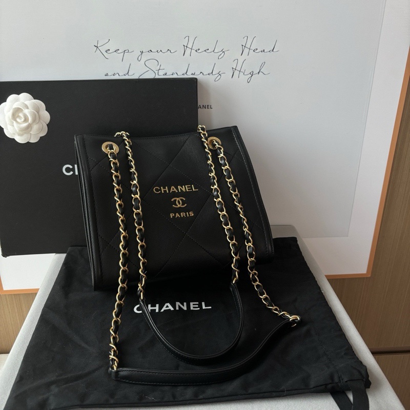 Chanel 黑金Tote 購物袋 小牛皮 包型不塌 上身超美🔥-4