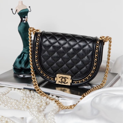 Chanel 黑金leboy馬鞍包 黑金荔枝皮半月包 99新🔥