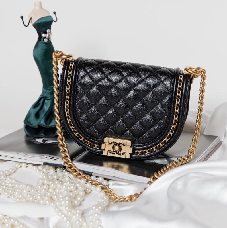 Chanel 黑金leboy馬鞍包 黑金荔枝皮半月包 99新🔥-0