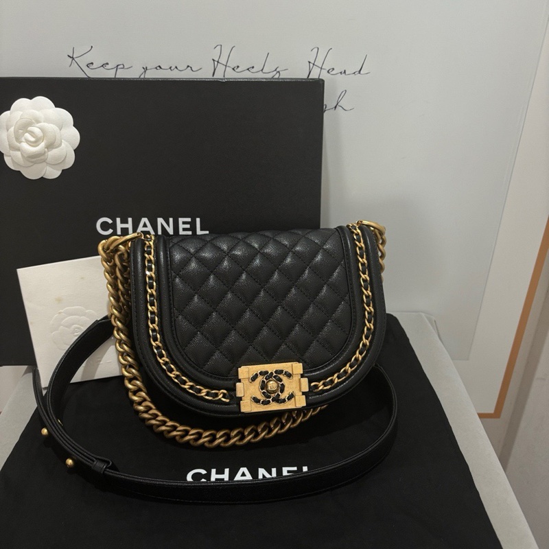 Chanel 黑金leboy馬鞍包 黑金荔枝皮半月包 99新🔥-3