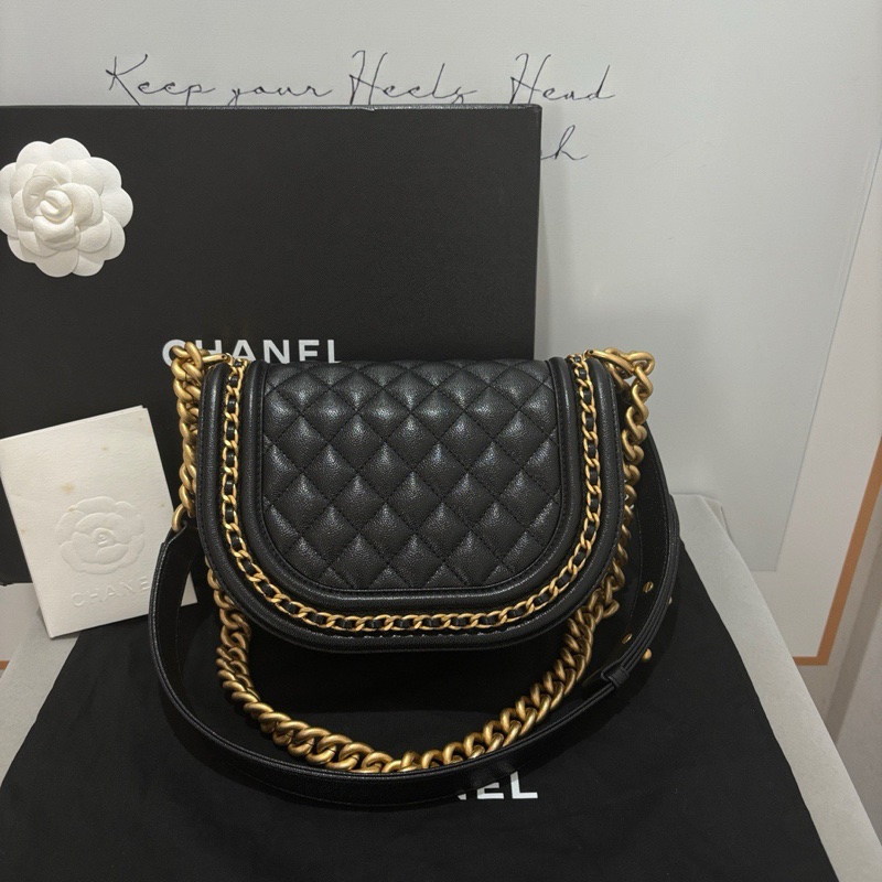 Chanel 黑金leboy馬鞍包 黑金荔枝皮半月包 99新🔥-5