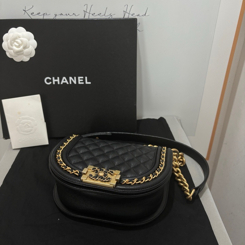 Chanel 黑金leboy馬鞍包 黑金荔枝皮半月包 99新🔥-6