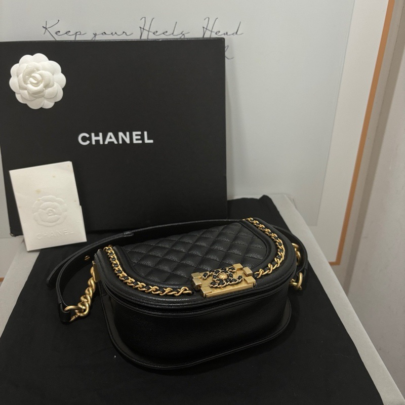 Chanel 黑金leboy馬鞍包 黑金荔枝皮半月包 99新🔥-7