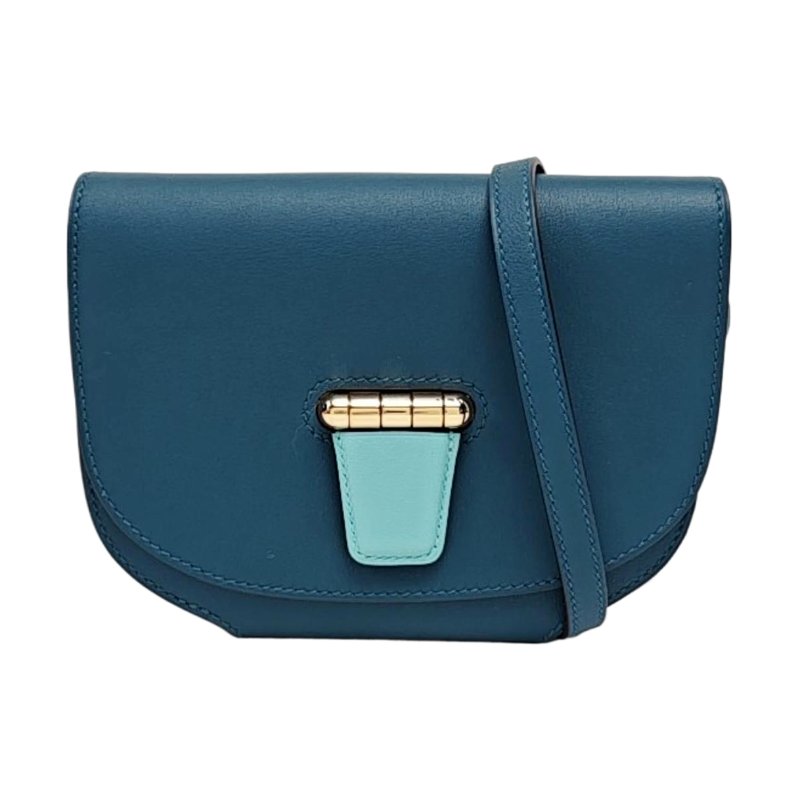 HERMÈS Convoyeur 迷你新牛仔藍Evercolor牛皮單肩包斜挎包 銀色五金 T刻 可拆卸肩帶 9.8新-0