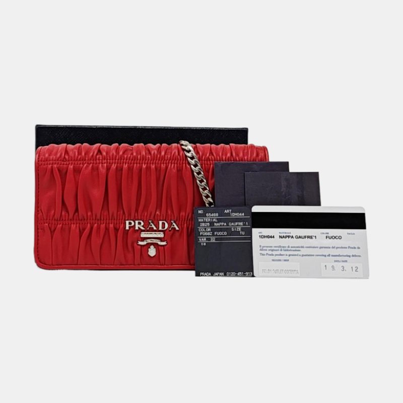 PRADA 紅色羊皮單肩包 銀色五金 可拆卸肩帶 配件齊全 9.8新-7