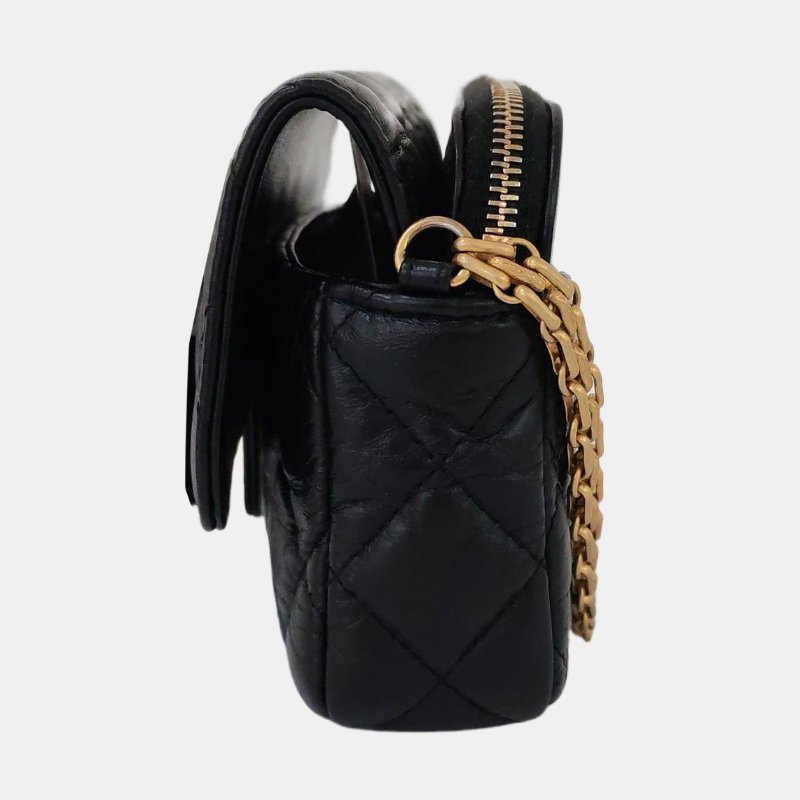 CHANEL 2.55 黑色牛皮萎格紋絎縫單肩包斜挎包 金色五金 晶片款 9.8新-2