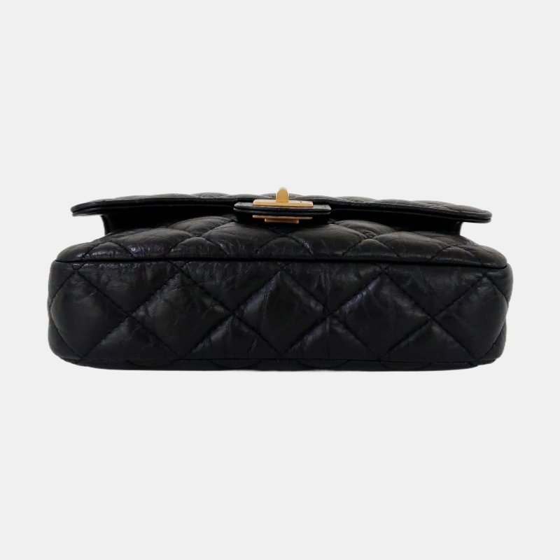 CHANEL 2.55 黑色牛皮萎格紋絎縫單肩包斜挎包 金色五金 晶片款 9.8新-5