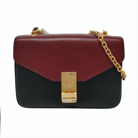 CELINE C 中號黑色牛皮單肩包 金色五金