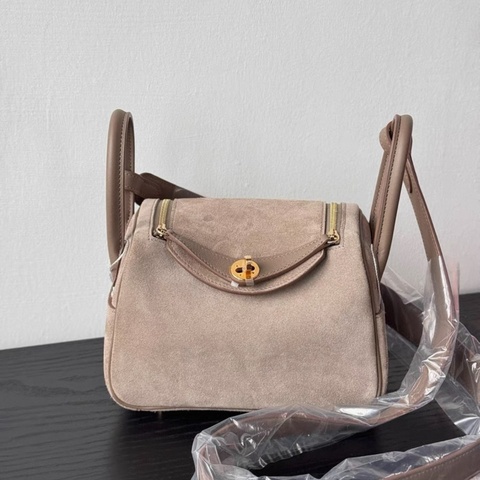 Hermes 愛馬仕 minilindy 大象灰拼 金扣B刻盒子塵袋 復印票