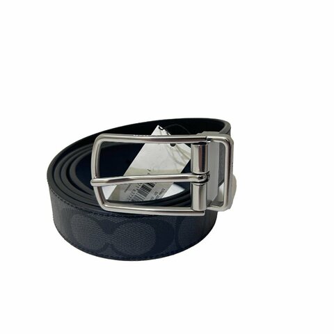 COACH黑字紋銀扣皮帶42腰
