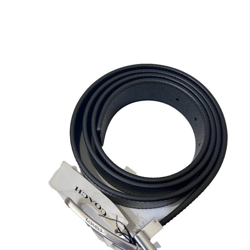 COACH黑字紋銀扣皮帶42腰-1