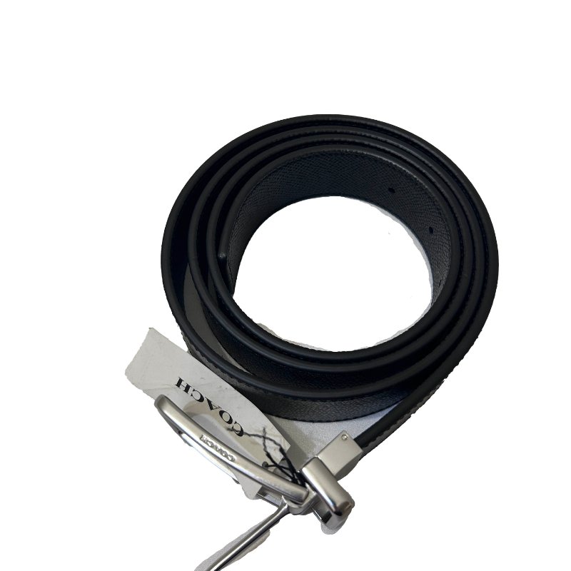 COACH黑字紋銀扣皮帶42腰-2