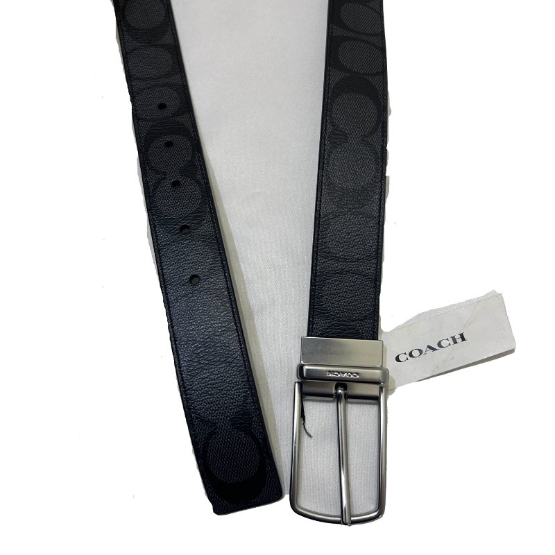 COACH黑字紋銀扣皮帶42腰-4