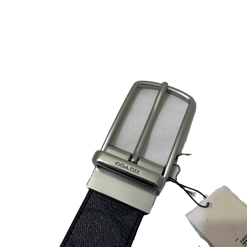 COACH黑字紋銀扣皮帶42腰-6