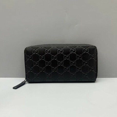 GUCCI 黑色壓花長款拉鍊錢包 长夹