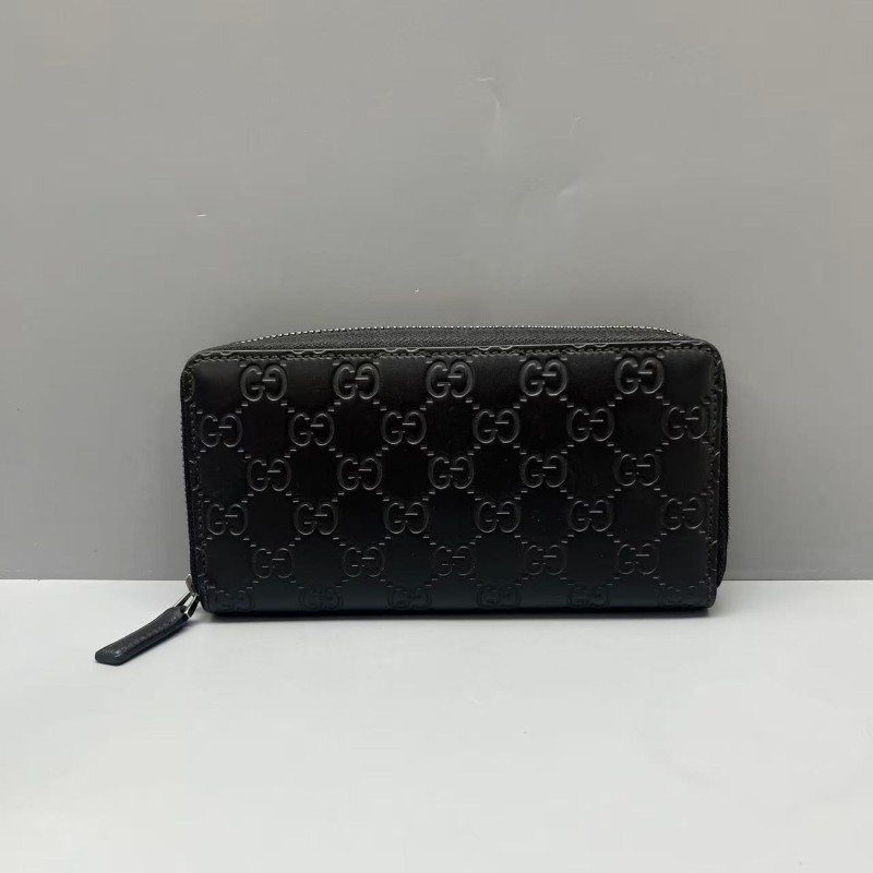 GUCCI 黑色壓花長款拉鍊錢包 长夹-0
