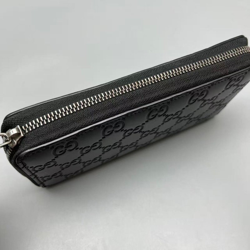 GUCCI 黑色壓花長款拉鍊錢包 长夹-3
