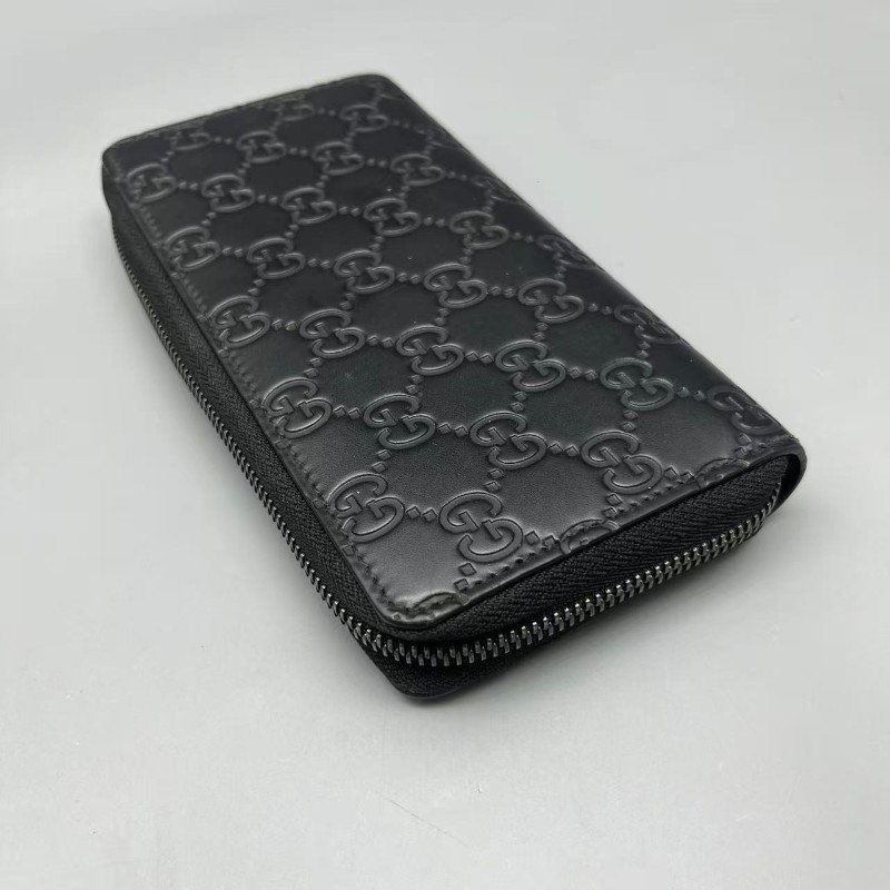 GUCCI 黑色壓花長款拉鍊錢包 长夹-5