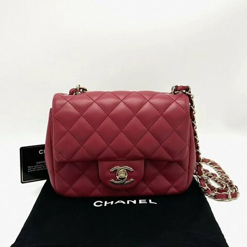 CHANEL 紅金方胖子肩背斜背雙鏈包16*12*7 98新配件塵袋保卡