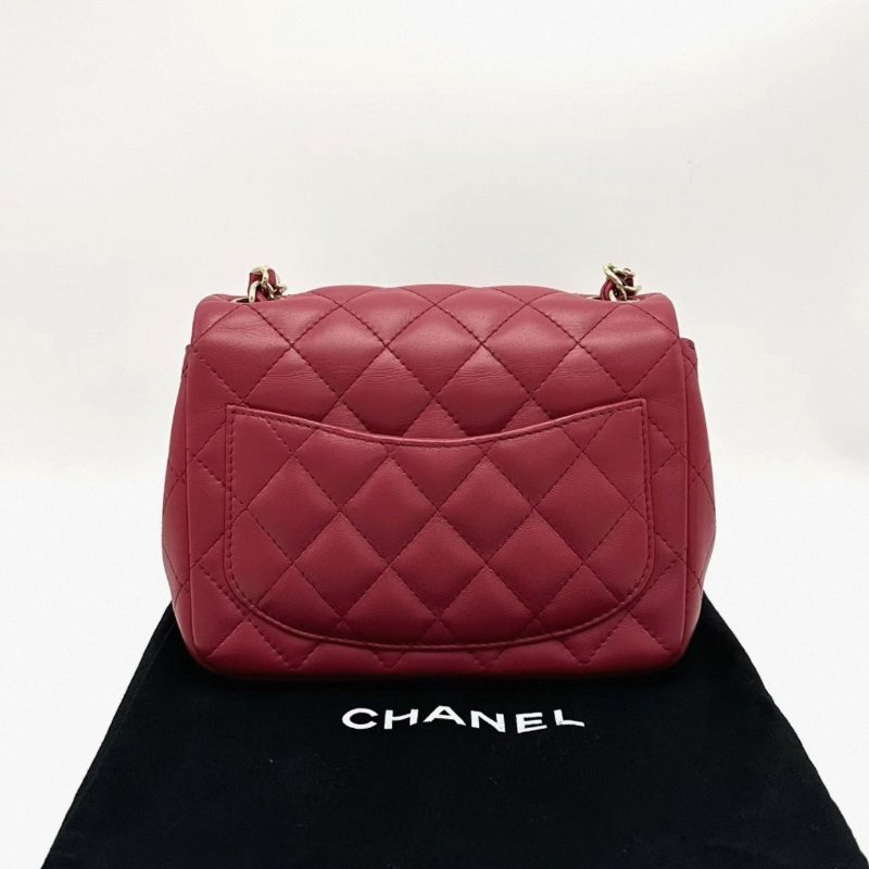 CHANEL 紅金方胖子肩背斜背雙鏈包16*12*7 98新配件塵袋保卡-3