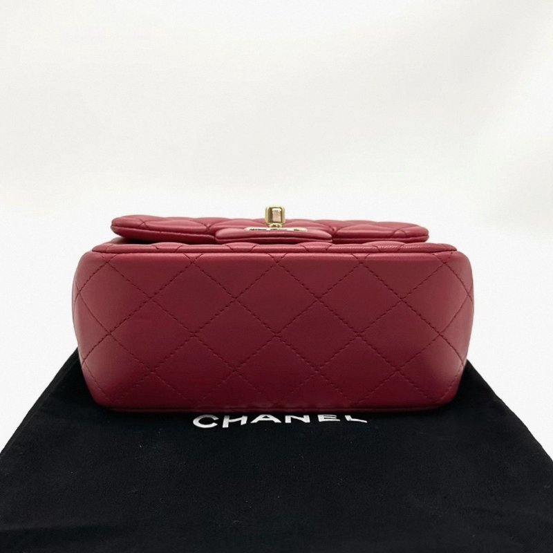 CHANEL 紅金方胖子肩背斜背雙鏈包16*12*7 98新配件塵袋保卡-4