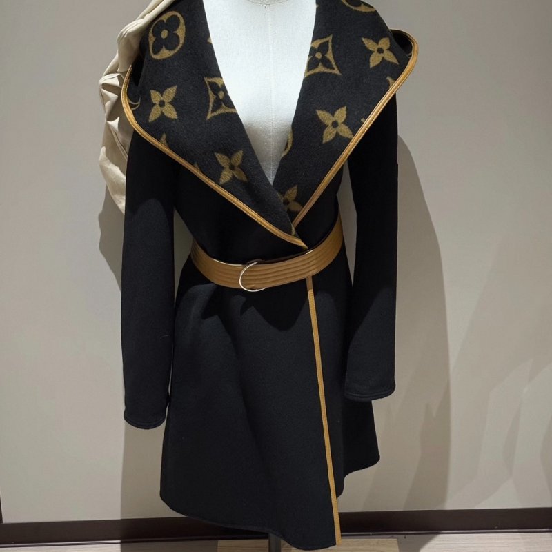 LV 老花圖案羊毛大衣 38碼 衣長96肩寬47胸圍100 98新配件塵袋-0