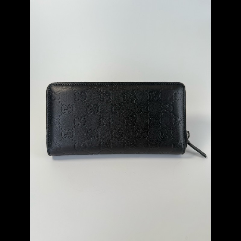 GUCCI 拉鍊長夾 黑色牛皮錢包-0