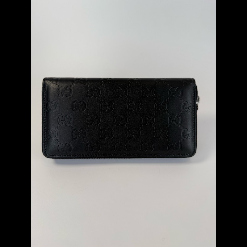 GUCCI 拉鍊長夾 黑色牛皮錢包-1