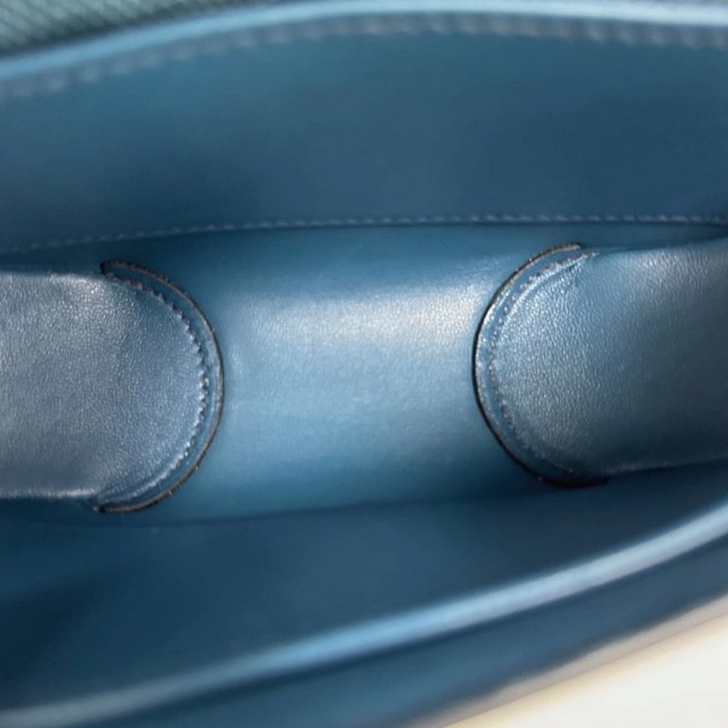 HERMES cherche midi mini鴨子藍銀扣1P豬鼻包18*12*5 98新配件塵袋-5