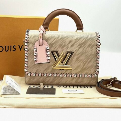 LV 奶茶色水波紋twist中號手提肩背斜背包 芯片款 23*17*9.5 全新閒置配件盒子塵袋