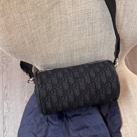 Dior 迪奧Oblique Roller so black黑老花斜背/肩背圓筒包配件齊全