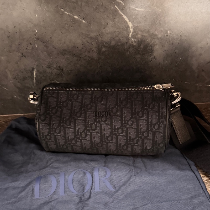 Dior 迪奧Oblique Roller so black黑老花斜背/肩背圓筒包配件齊全-8