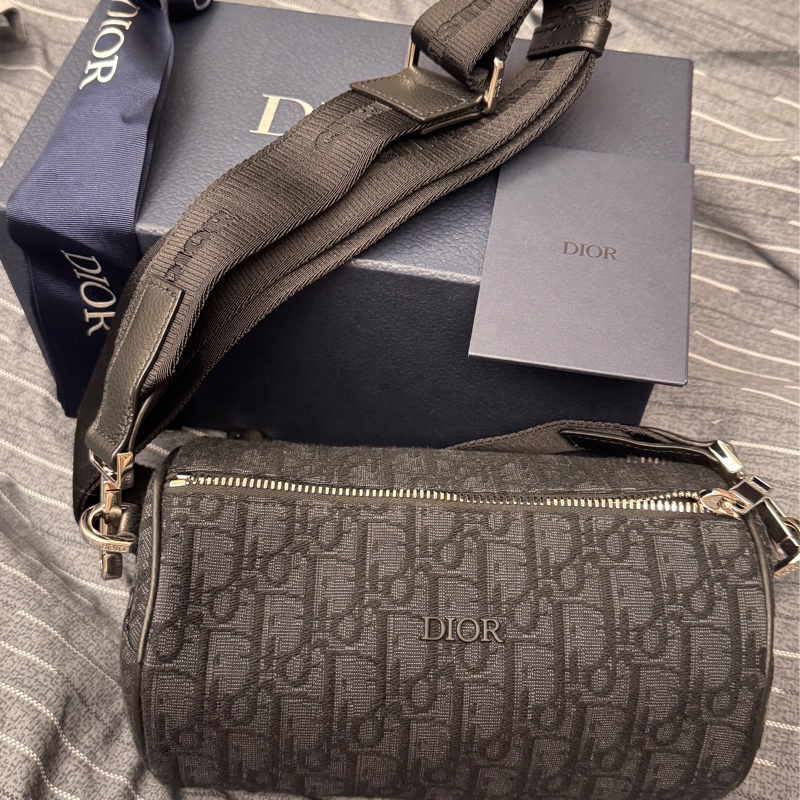 Dior 迪奧Oblique Roller so black黑老花斜背/肩背圓筒包配件齊全-16