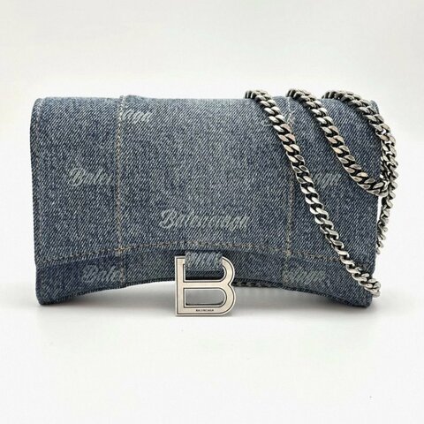 BALENCIAGA牛仔藍銀扣肩背斜背沙漏包20*12*5.5 98新配件塵袋