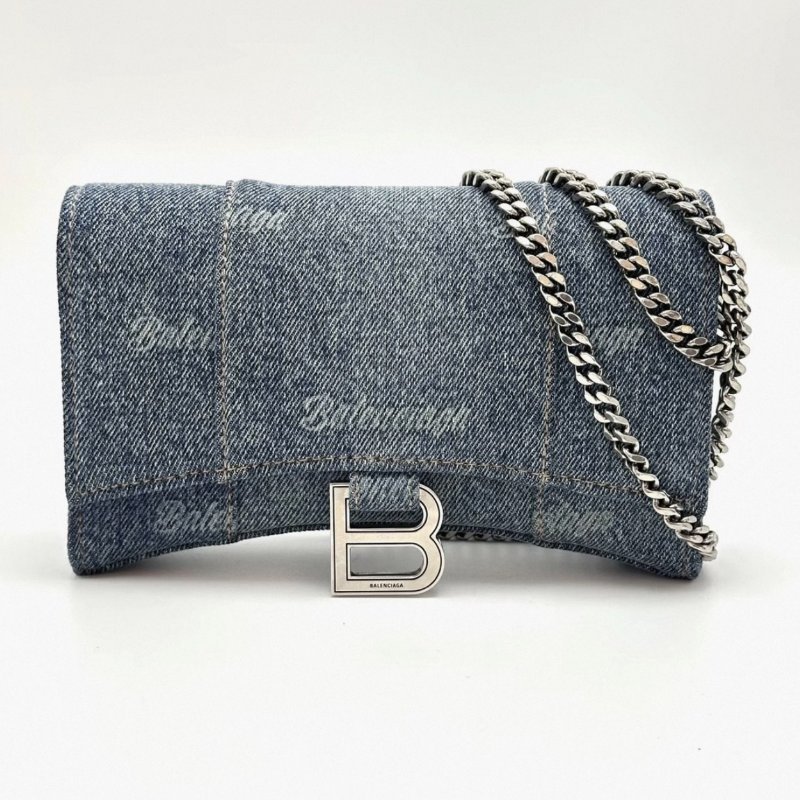 BALENCIAGA牛仔藍銀扣肩背斜背沙漏包20*12*5.5 98新配件塵袋-0