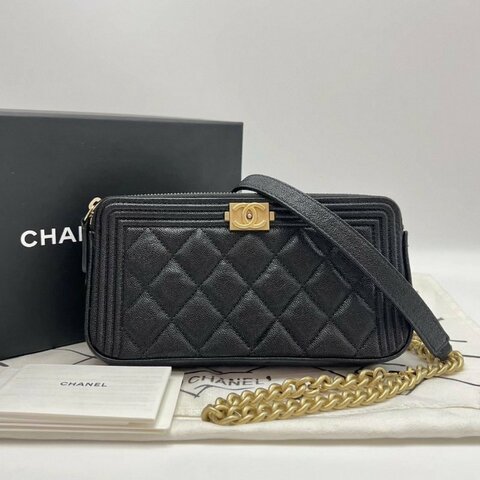 CHANEL黑金Leboy woc荔枝牛皮鏈條18.5*10*3 98新配件盒子塵袋