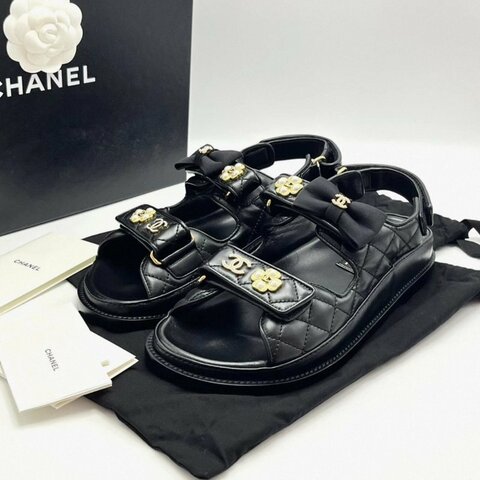 CHANEL 蝴蝶結魔術貼涼鞋 38號 全新閒置配件盒子塵袋
