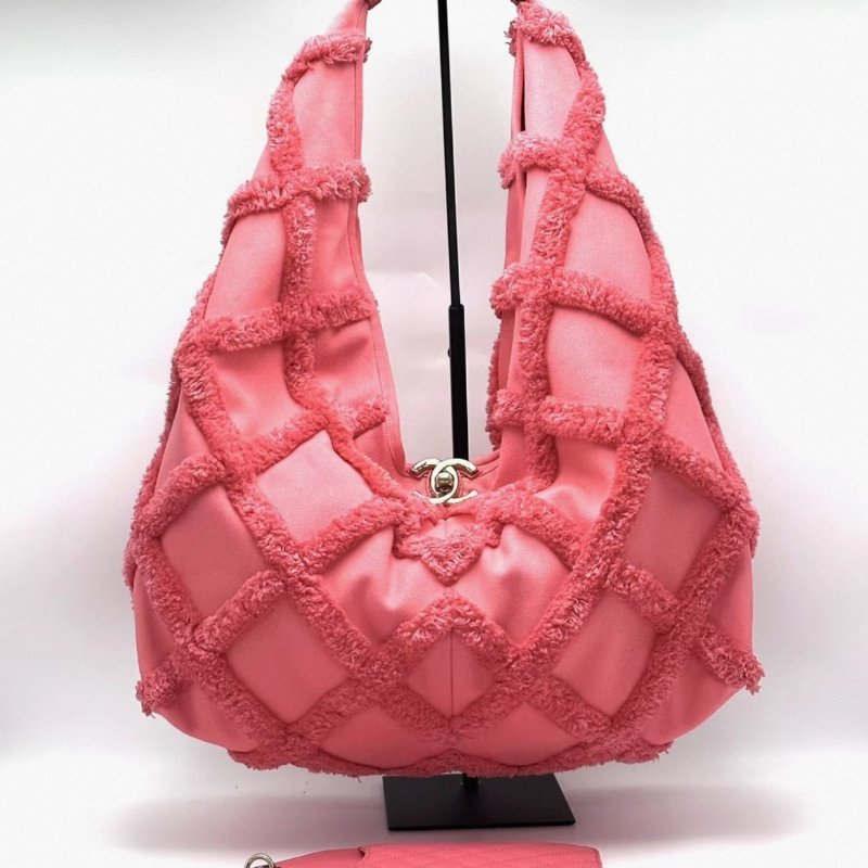 CHANEL 珊瑚粉金扣帆布流蘇hobo子母肩背腋下包37*47*14 99新配件塵袋-0