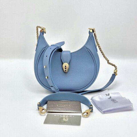 BVLGARI Ellipse系列藍金蛇頭肩背斜背包19*12 98新配件雨衣保卡塵袋