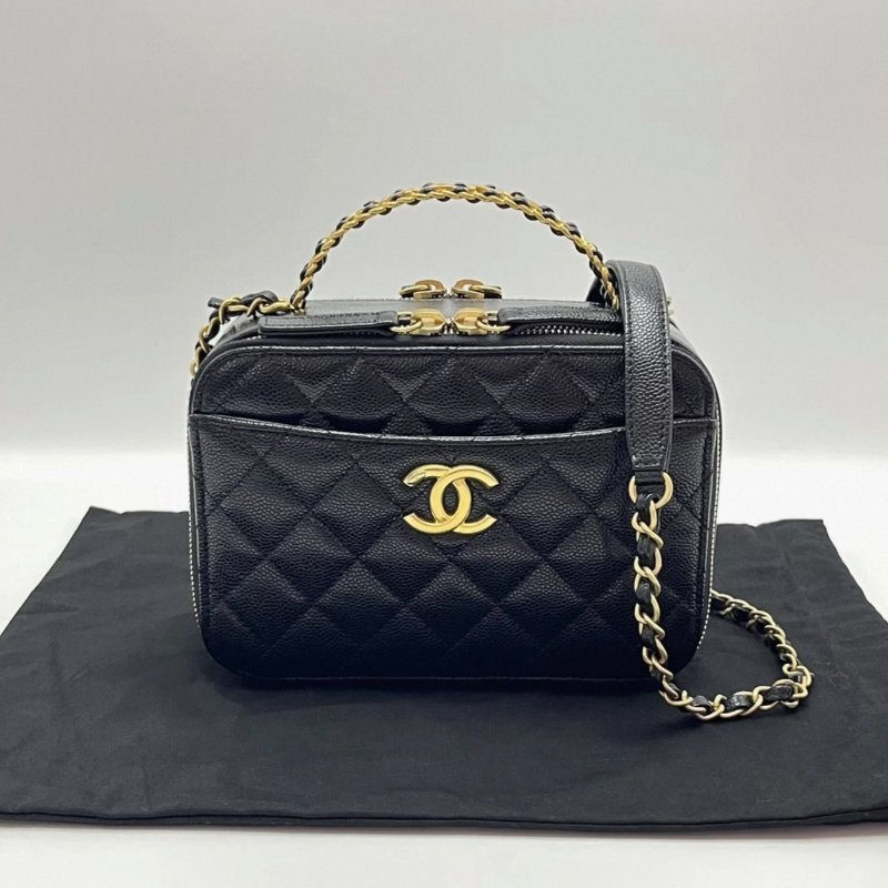 CHANEL 黑金22s荔枝紋相機手提肩背包19*13*8 99新配件塵袋-0