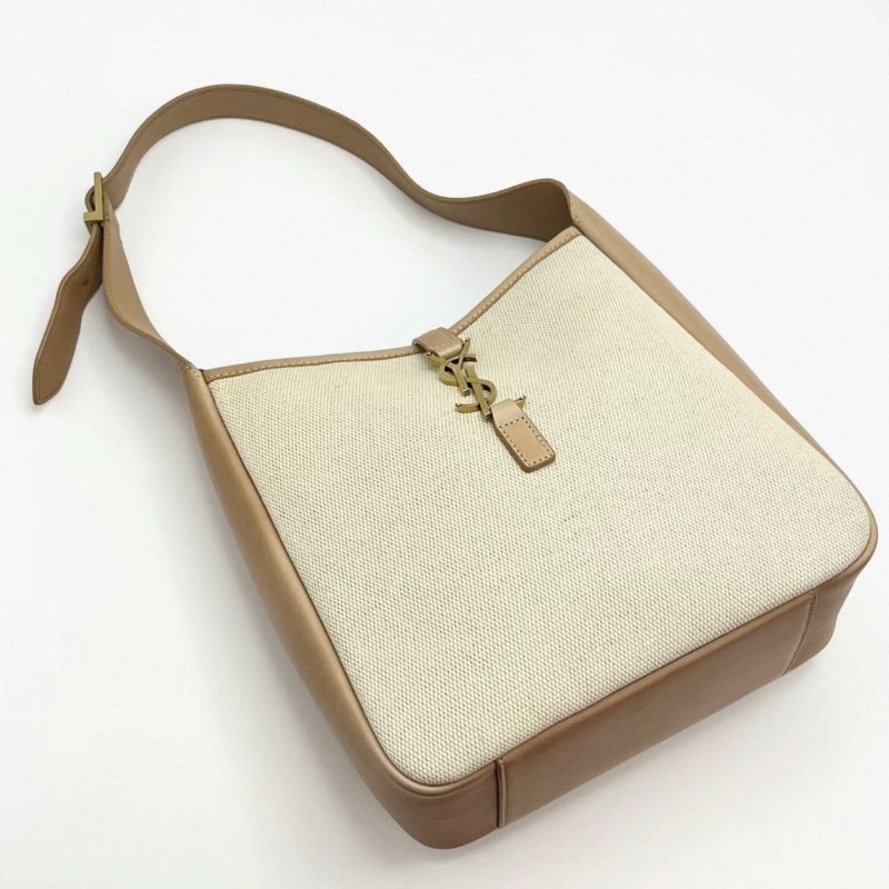 YSL 帆布拼皮金扣hobo肩背腋下子母包 22*22*9 98新配件塵袋-1